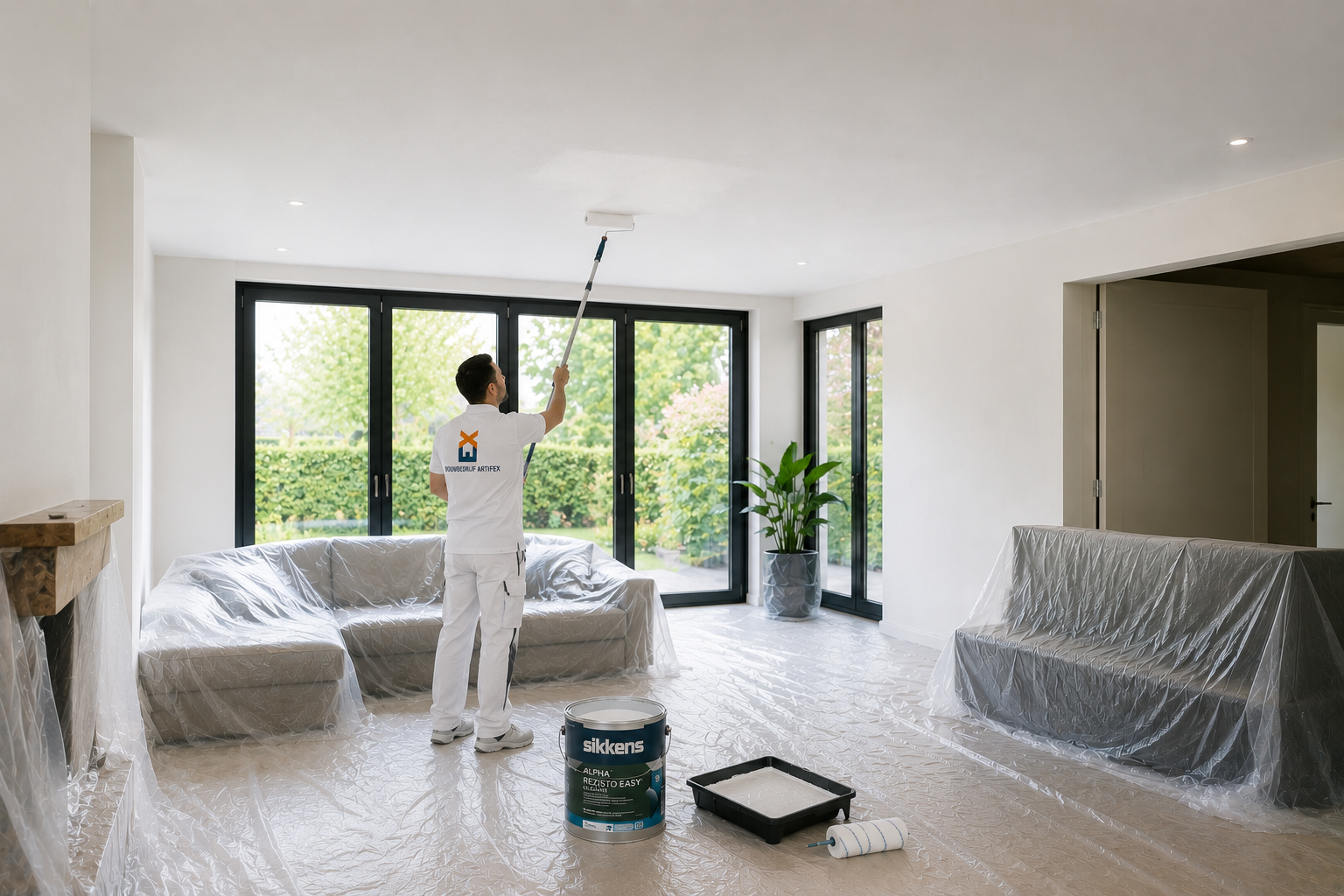 Professioneel plafond schilderen door Bouwbedrijf Artifex met een strak en streeploos eindresultaat.